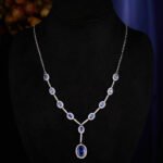 Luxury aquamarine jewelry set – white gold plated necklace and earrings with blue zircon stones from JuneJewelry.com, elegant wholesale fashion jewelry.