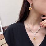 Luxury aquamarine jewelry set – white gold plated necklace and earrings with blue zircon stones from JuneJewelry.com, elegant wholesale fashion jewelry.