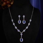 Luxury aquamarine jewelry set – white gold plated necklace and earrings with blue zircon stones from JuneJewelry.com, elegant wholesale fashion jewelry.