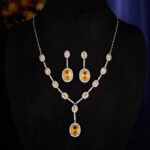 Luxury aquamarine jewelry set – white gold plated necklace and earrings with blue zircon stones from JuneJewelry.com, elegant wholesale fashion jewelry.