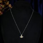 Wholesale Rose Cut Zircon Saturn Jewelry Set, featuring high-end rose-cut zircon stones, white gold plated copper, a delicate choker necklace, and matching Saturn-themed earrings, a luxury look statement set from junejewelry.com.