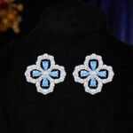 Wholesale clover zircon jewelry set in 18K white gold plated brass – elegant lucky clover necklace and earrings for women.