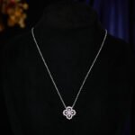 Wholesale clover zircon jewelry set in 18K white gold plated brass – elegant lucky clover necklace and earrings for women.