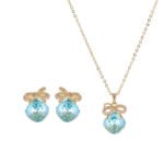 Blue crystal bow jewelry set wholesale – light-blue crystal necklace and matching bowknot earrings, luxury and elegant design.
