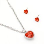 Wholesale crystal heart jewelry sets with Aurora Borealis (Rainbow) Swarovski Elements crystal pendant and matching earrings – 18K white gold plated fashion jewelry from JuneJewelry.com.