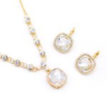 Wholesale cushion crystal jewelry set with large clear Swarovski Elements crystals, 18K white gold plated necklace and matching drop earrings from JuneJewelry.com.