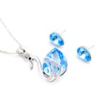 Wholesale crystal swan jewelry set with hot pink Swarovski Elements crystal pendant and matching stud earrings – 18K white gold plated fashion jewelry from JuneJewelry.com.