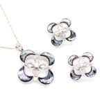 Wholesale X crystal jewelry set with clear micro-pavé Swarovski Elements crystals on 18K white gold plated necklace and matching earrings from JuneJewelry.com.