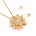 Wholesale starburst jewelry set with micro-pavé Swarovski Elements crystals on an 18K white gold plated star pendant and matching earrings from JuneJewelry.com.