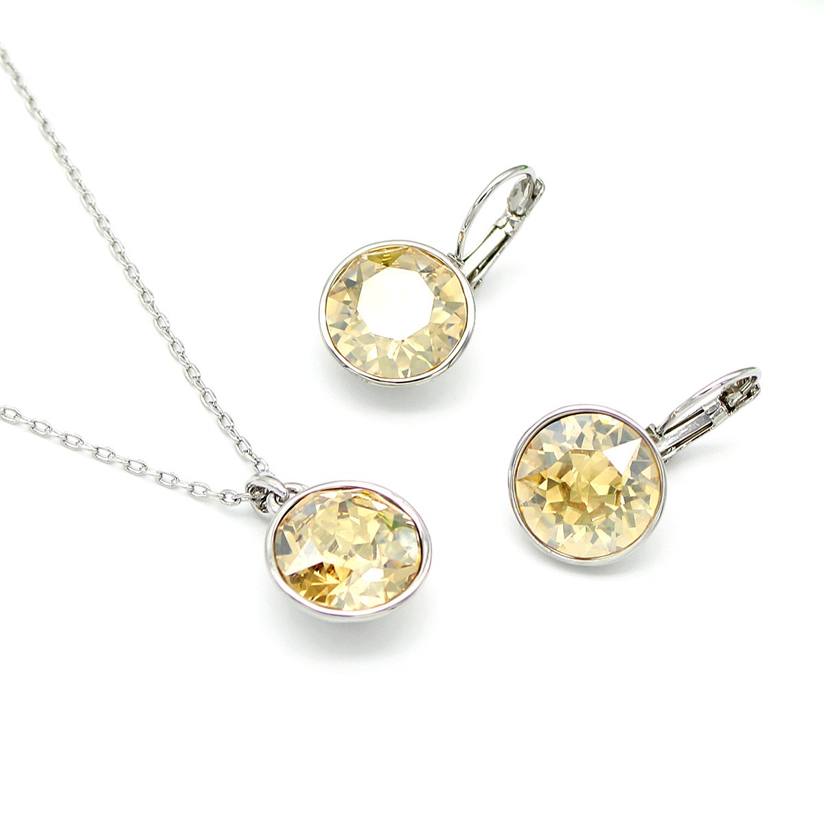 A009823A-001.146.A Wholesale Swarovski element crystal jewelry set on 18K gold plated brass with simple solitaire design – necklace and matching drop earrings from JuneJewelry.com.