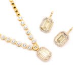 Wholesale emerald cut crystal set with clear rectangular Swarovski Elements crystals, 18K gold plated necklace and drop earrings from JuneJewelry.com.
