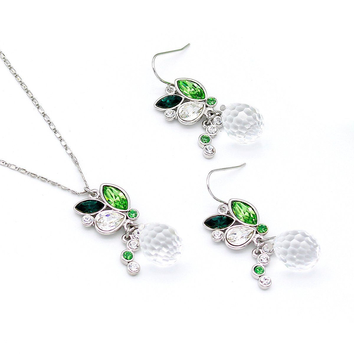 A100010A-002.306.A Wholesale butterfly crystal jewelry set with clear Swarovski Elements crystals on an 18K white gold plated necklace and matching stud earrings from JuneJewelry.com.