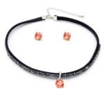 Wholesale black choker jewelry set with square Swarovski Elements crystal pendant and matching earrings – 18K plated punk fashion jewelry from JuneJewelry.com.