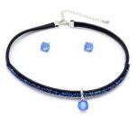 Wholesale black choker jewelry set with square Swarovski Elements crystal pendant and matching earrings – 18K plated punk fashion jewelry from JuneJewelry.com.