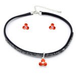 Wholesale crystal choker jewelry set with square Swarovski Elements crystal pendant on a black cord necklace and matching earrings from JuneJewelry.com.