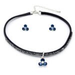 Wholesale crystal choker jewelry set with square Swarovski Elements crystal pendant on a black cord necklace and matching earrings from JuneJewelry.com.