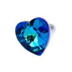 Wholesale Heart Crystal Ring with a large blue heart crystal on an 18K gold plated brass band from JuneJewelry.com – statement ring for bulk orders.