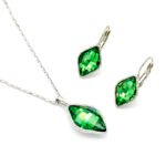 Wholesale kite cut crystal jewelry set in multiple colors (Green, Blue, Clear, Champagne) and 18K Gold/White Gold plated brass from JuneJewelry.com.