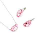 Wholesale modern drop crystal jewelry set in multi-colors (Blue, Pink, Amber, Yellow) and 18K Gold/White Gold plated brass from JuneJewelry.com.