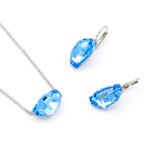 Wholesale modern drop crystal jewelry set in multi-colors (Blue, Pink, Amber, Yellow) and 18K Gold/White Gold plated brass from JuneJewelry.com.