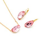 Wholesale modern drop crystal jewelry set in multi-colors (Blue, Pink, Amber, Yellow) and 18K Gold/White Gold plated brass from JuneJewelry.com.