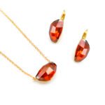 Wholesale modern drop crystal jewelry set in multi-colors (Blue, Pink, Amber, Yellow) and 18K Gold/White Gold plated brass from JuneJewelry.com.