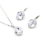 Wholesale large oval stone jewelry set in multiple colors (Clear, Green, Black, Amber) and 18K Gold/White Gold plated brass from JuneJewelry.com.