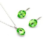 Wholesale large oval stone jewelry set in multiple colors (Clear, Green, Black, Amber) and 18K Gold/White Gold plated brass from JuneJewelry.com.