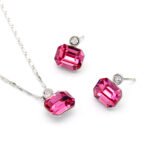 Collection of wholesale simple single stone crystal jewelry sets including round, oval, triangle, and square shapes in various colors and 18K gold/white gold plated finishes from JuneJewelry.com.