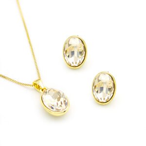Wholesale crystal jewelry set featuring oval faux crystal stones on gold plated zinc alloy from JuneJewelry.com – premium boutique jewelry.