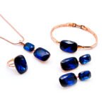 Wholesale Clear Crystal Jewelry Set – rose gold plated necklace, bracelet, ring, and drop earrings with large, cushion-cut clear crystals – high quality, original design, factory price, free shipping.