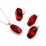 Wholesale Amethyst Crystal Rose Gold Set – geometric purple crystal necklace, earrings, and ring in real rose gold plated brass – high quality, unique design, factory price, free shipping.