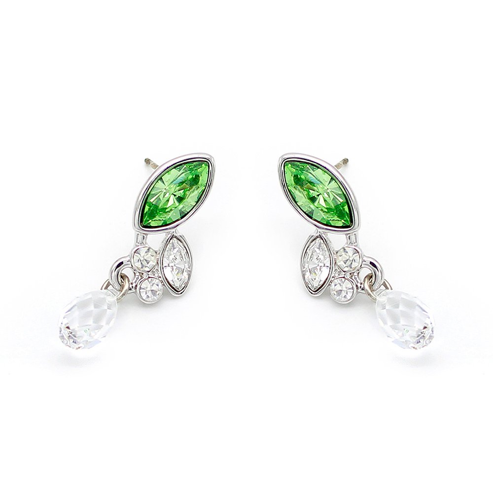 A000218E-001.88.A Wholesale green leaf dangle earrings with marquise and drop Swarovski Elements crystals set in 18K white gold plated metal from JuneJewelry.com.
