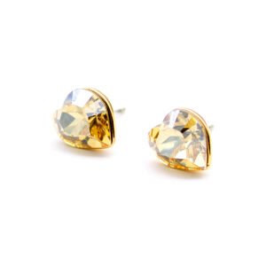 Wholesale yellow crystal stud earrings with heart-shaped Swarovski-style crystal – minimalist fashion earrings for bulk orders from JuneJewelry.com.