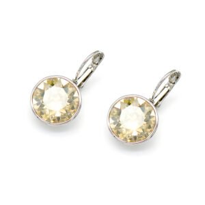 Classic Swarovski Element Round Crystal Earrings in real gold plated brass for daily wear wholesale.