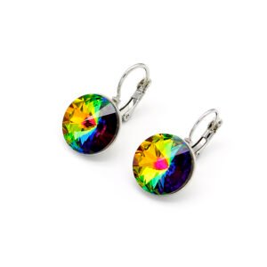 Single stone Swarovski element round crystal earrings with leverback in real gold plated brass.