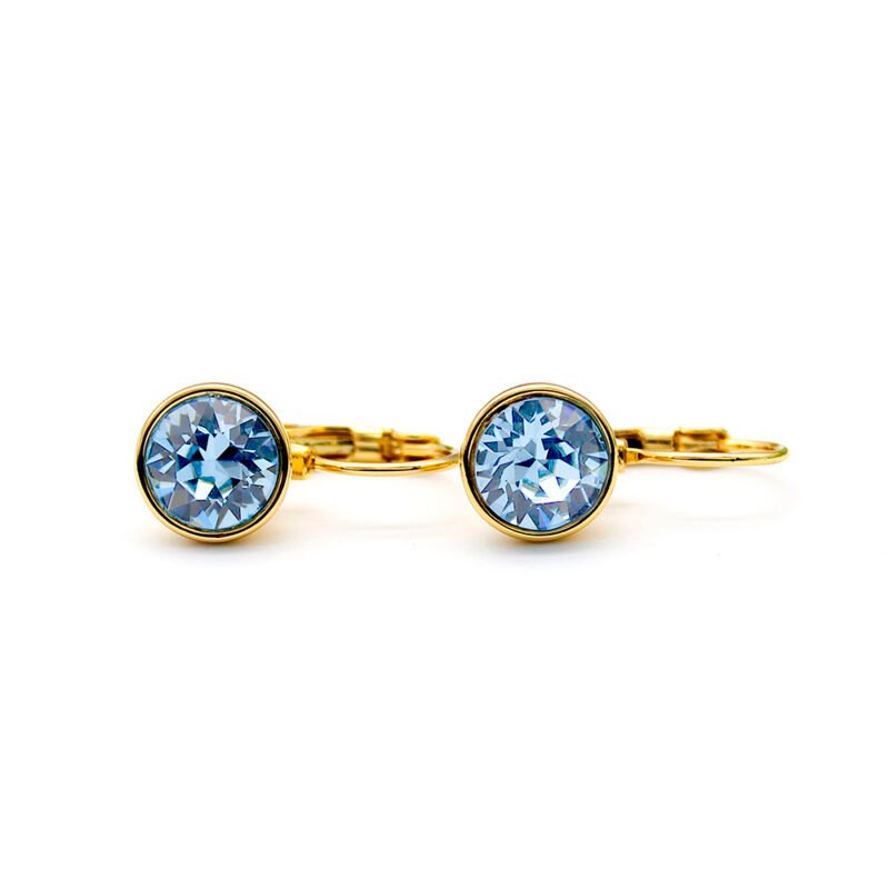 Wholesale single stone Swarovski element round crystal earrings in real gold plated brass for daily wear.