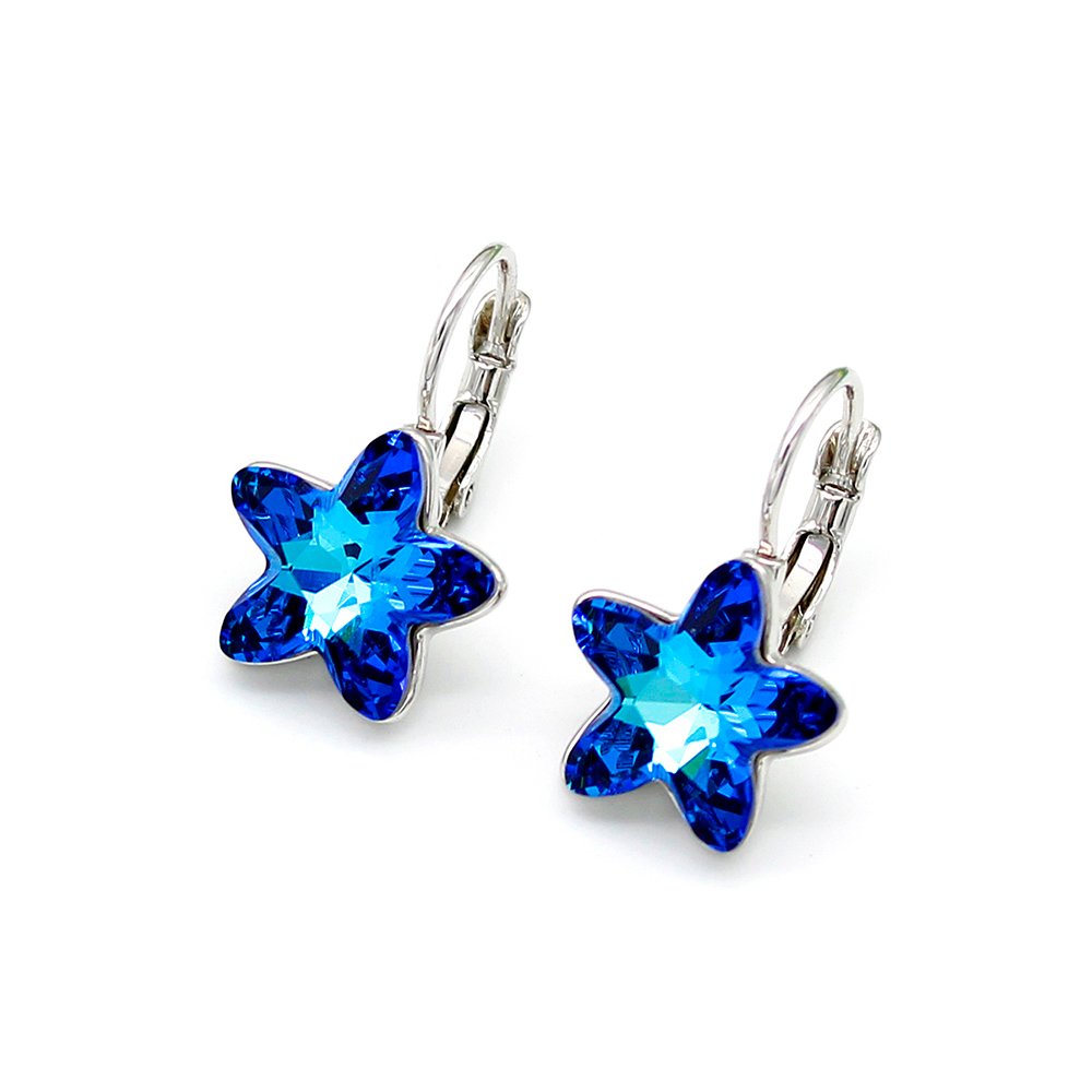 A100012E-001.148.A Swarovski Element Star Leverback Earrings Wholesale Five-pointed Star Crystal Earrings Single Stone Real Gold Plated High Quality Brass Star Leverback Earrings for Everyday Wear