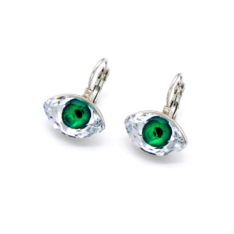 Swarovski Element Eye Leverback Earrings Wholesale Factory Price Evil Eye Crystal Earrings Single Stone Real Gold Plated Brass High Quality Simple Eye Shape Leverback Earrings for Everyday Wear