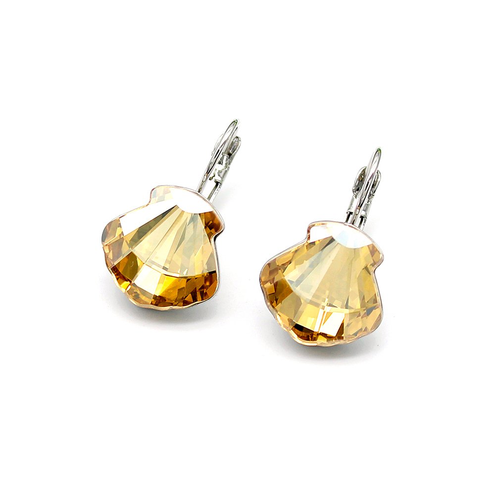 A500310E-001.138.A Swarovski Element Shell Leverback Earrings Wholesale JuneJewelry Shell Shape Crystal Earrings Single Stone Real Gold Plated Brass Simple Shell Crystal Earrings for Everyday Wear High Quality Wholesale