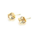 A pair of classic solitaire stud earrings featuring clear round-cut Swarovski element crystals in a polished silver-tone prong setting.