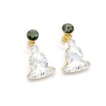 Wholesale Buddha crystal dangle earrings with clear faceted Swarovski Elements crystal and gold plating from JuneJewelry.com.