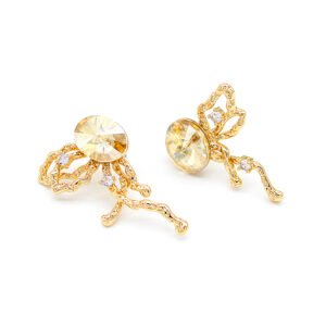 Wholesale butterfly crystal stud earrings with abstract clear and blue Swarovski Elements crystals set in white gold plated metal from JuneJewelry.com.