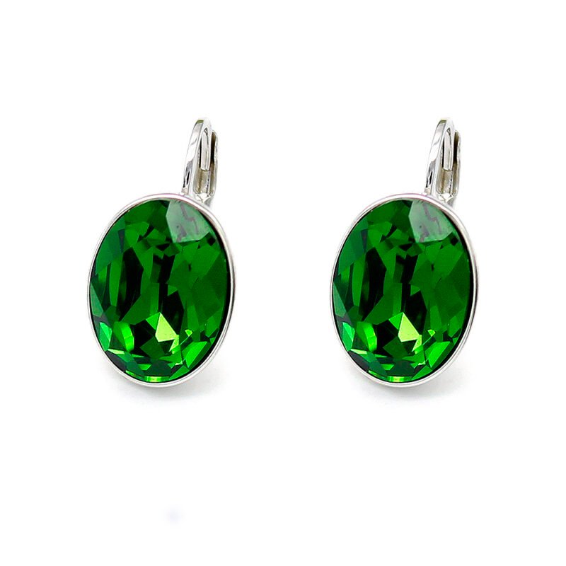 Swarovski element Oval Crystal Leverback Earrings in real gold plated brass for wholesale at JuneJewelry.com