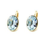 Swarovski element Oval Crystal Leverback Earrings in real gold plated brass for wholesale at JuneJewelry.com
