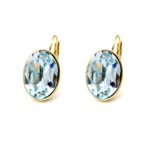 Swarovski element Oval Crystal Leverback Earrings in real gold plated brass for wholesale at JuneJewelry.com