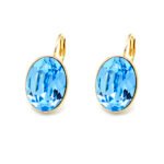 Swarovski element Oval Crystal Leverback Earrings in real gold plated brass for wholesale at JuneJewelry.com