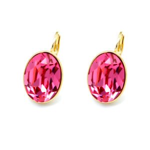 Swarovski element Oval Crystal Leverback Earrings in real gold plated brass for wholesale at JuneJewelry.com