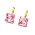 A pair of elegant leverback earrings featuring large square princess-cut Swarovski element crystals in a minimalist silver-tone claw setting.