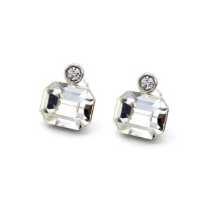 Main Product: Swarovski Element Octagon Stud Earrings Wholesale Factory Price Lifestyle Shot: Simple Everyday Swarovski Element Octagon Stud Earrings in Gold Close-up View: Unique Octagon Crystal Stud Earrings Real Gold Plated Brass